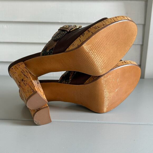 Unisa Leather Cork Heel Sandals Snake Print Buckle Open Toe Slip-On Size 10B - Picture 9 of 15